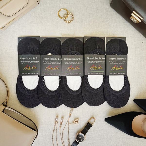 Arbella Style 5-pack black no-show footies - premium invisible socks for long workdays and everyday style