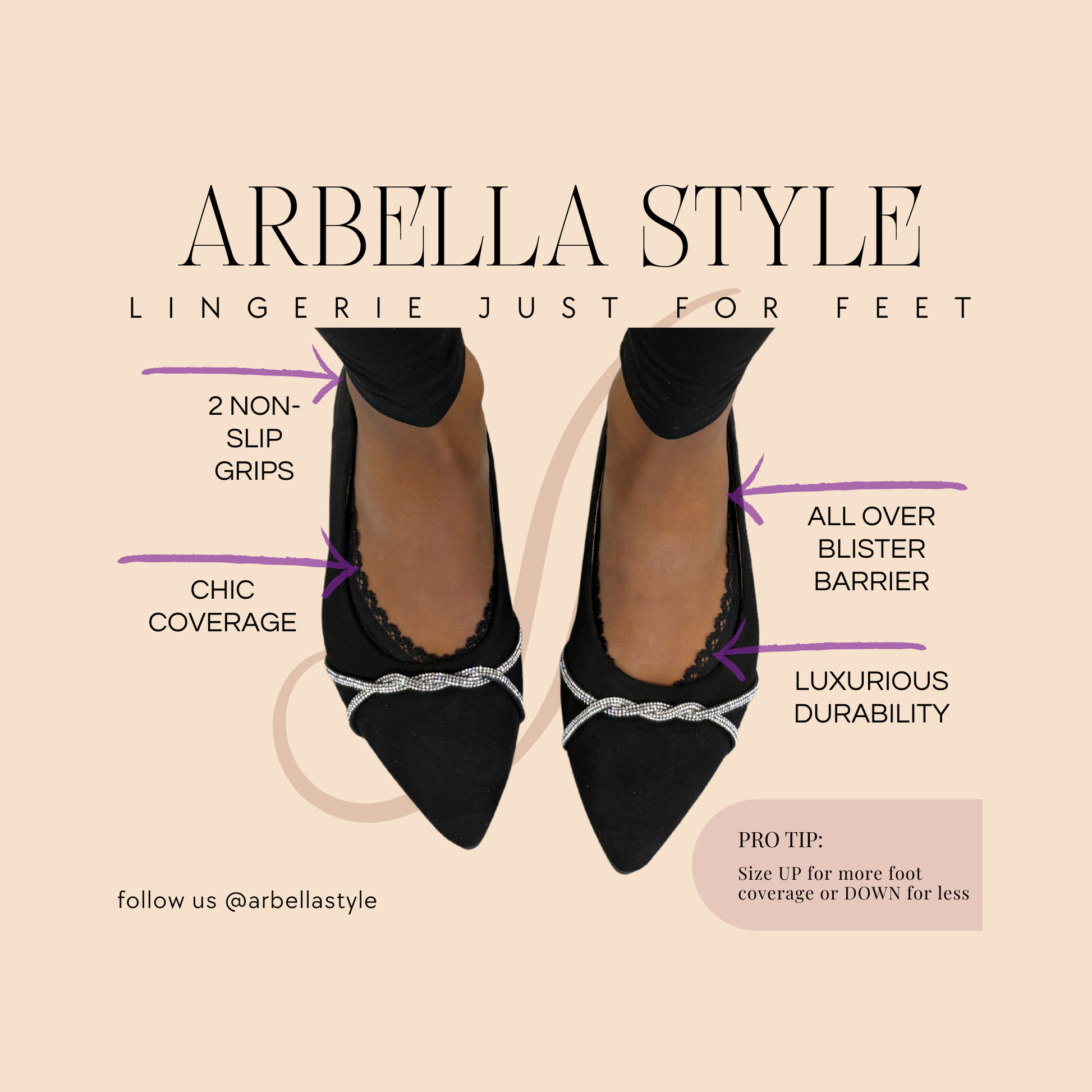 Arbella Style footies benefits diagram - why these no-show socks are better than competitors