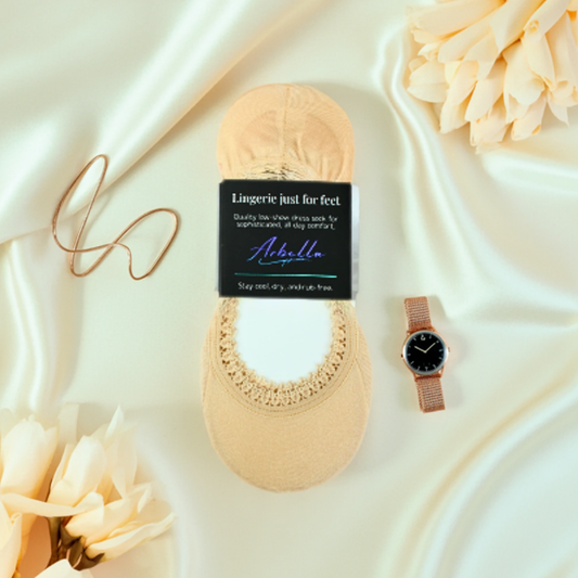 Arbella Style Signature Sand nude footie flat lay - barely-there no-show sock with grip